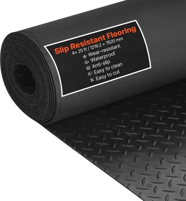 Immagine prodotto di Tappetino in gomma VEVOR, tappetino per garage 1219,2x7620 mm, pista in gomma spessa 3 mm, tappetino di protezione del pavimento, tappetino antiscivolo, tappetino chiodato, facile da pulire, per magazzini, palestre, rimorchi, nero