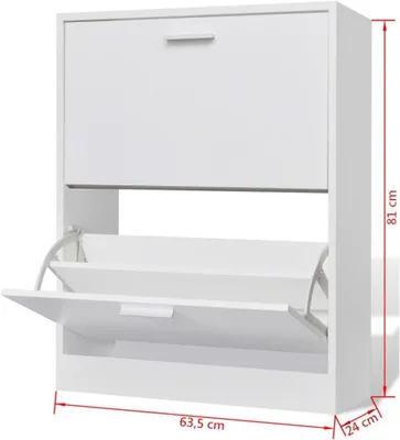 Produktbild von Weißer Holzschuhschrank mit 2 Schuhkippern, Schuhorganizer, Flurgarderobe, Schuhschrank, Flurschrank und Schuhaufbewahrung