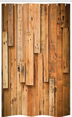 Produktbild von ABAKUHAUS Holz Schmaler Duschvorhang, Lodge Wall Planks Drucken, Badezimmer Deko Set aus Stoff mit Haken, 120 x 180 cm, Orange
