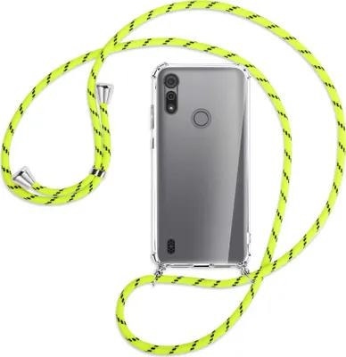 Produktbild von Handykette Backcover-Schutzhülle mit Band (Metall silberfarben) für Motorola Moto E6s - neongelb