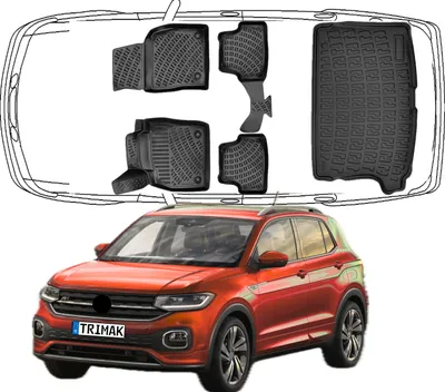 Produktbild von 3D Fußmatten & Obere Kofferraumwanne Auto Set Kompatibel mit VW T-Cross Obere Kofferraummatte