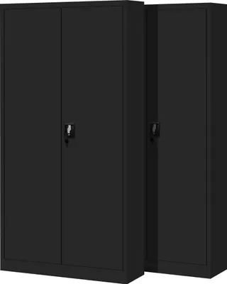 Produktbild von 2er Set Aktenschrank C001H Büroschrank Metallschrank Stahlschrank Werkzeugschrank Stahlblech Pulverbeschichtet 195 cm x 90 cm x 40 cm Farbe: Schwarz/Schwarz