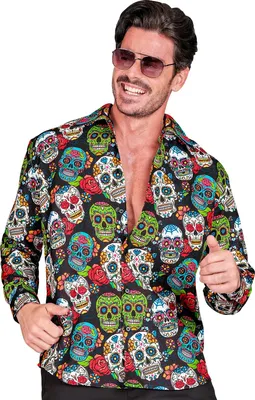 Produktbild von Halloween Hemd "Dia de los muertos" | Mehrfarbig - Herren Kostüm Größe: S/M