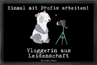Produktbild von Mr. & Mrs. Panda fußmatte Vloggerin Leidenschaft 40 x 60 cm - Schwarz - Geschenk, Fussmatte, Schmutzfangmatte, Bodenvorleger, Schmutzmatte, Türmatte
