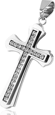 Produktbild von Anhänger Kreuz Edelstahl Halskette Lederkette Zirkonia Kristalle Damen Herren nur-anhänger