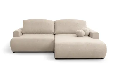 Produktbild von Ecksofa LANDRO Bouclé Beige mit Schlaffunktion Bettkasten Rechts