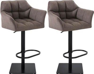 Produktbild von 2er Set Barhocker SIHAR - Stoff Grau 64x45x88 cm Schwarz | Barstuhl Höhenverstellbar Mit Lehne Drehbar Tresenhocker Tresenstuhl Kneipenhocker