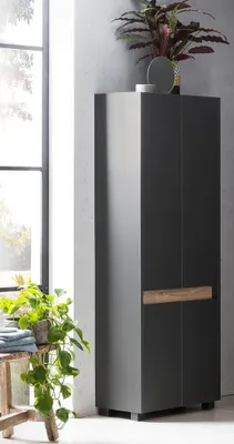 Produktbild von Hochschrank CORATO-80 in Anthrazit mit Absetzung in Wildeiche Nb., B/H/T: ca. 56,9/164,5/33 cm