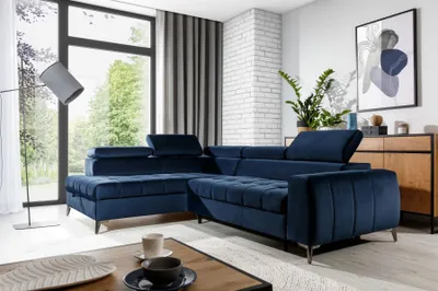 Produktbild von Ecksofa Schlafsofa Sofa AGNESA Stoff Salvador Dunkelblau Ottomane Links