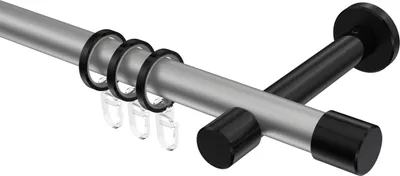 Produktbild von Interdeco Gardinenstange / Vorhangstange Silbergrau / Schwarz, Typ Prestige Santo (Kappe), 20 mm Ø 1-läufig, 600 cm