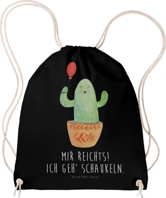 Produktbild von Mr. & Mrs. Panda gym tasche Kaktus Luftballon - Schwarz - Geschenk, Freund, Kakteen, Freude, Stoffbeutel, Ausbildung, Jutebeutel, wander rucksack, gymnastiktasche