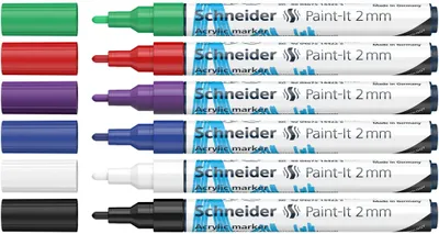 Produktbild von Schneider Schreibgeräte Paint-It, 6 Stück(e), Schwarz, Blau, Grün, Violett, Rot, Weiß, Rundspitze, Schwarz, Blau, Grün, Violett, Rot, Weiß, Rund, 2 mm