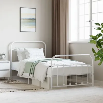 Produktbild von [Home] Bettgestell mit Kopf- und Fußteil Metall Weiß 107x203 cm , Neue Mode 2024 im häuslichen Leben