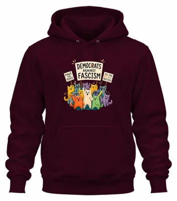 Obrázek produktu pro Mikina s kapucí "Democrats Against Fascism", sarkastický motiv, barva: vínová, velikost: M