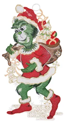 Produktbild von Fensterbild „Grinch-Weihnachtsmuffel“, farbig, 15 x 28 cm, Original Plauener Spitze