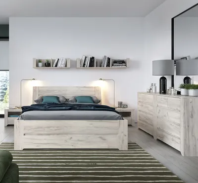 Produktbild von Schlafzimmer Set 7-teilig AMANTEA-129 mit Bett 140x200cm in weiß Eiche