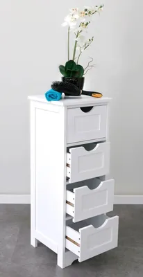Image de Armoire 4 tiroirs blanche Étagère à tiroirs Landhaus Armoire de salle de bains