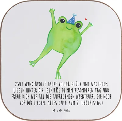Produktbild von Mr. & Mrs. Panda Untersetzer für Gläser 2. Geburtstag - Weiß - Geschenk, Kindergeburtstag, Geburtstagsgeschenk, Geburtstagsfeier, Tischuntersetzer, Coaster