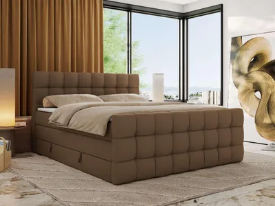 Produktbild von MKS MEBLE Boxspringbett mit Stauraum ALTIVO KING DUO 180x200 Bett mit Fußteil Multipocket-Matratze H3 Polsterbett für das Schlafzimmer - Braun Kunstleder