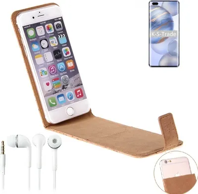 Produktbild von K-S-Trade Schutzhülle mit Kopfhörer kompatibel mit Huawei Honor 30 Pro+ Handyhülle Cover Kork Tasche Flipstyle Case