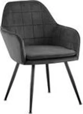 A single dark gray armchair with a quilted backrest and metal legs, presented against a white background.