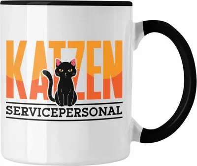 Produktbild von Trendation - Katzen Servicepersonal Tasse Geschenkidee Lustig Spruch Katzenbesitzer KatzenMama (Schwarz)
