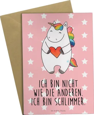 Produktbild von Mr. & Mrs. Panda Klappkarte Einhorn Herz - Rot Pastell - Geschenk, Freundin, Grußkarten, Unicorn, Bunt, hochzeitskarten, einladungskarten, Einhörner, weihnachtskarten