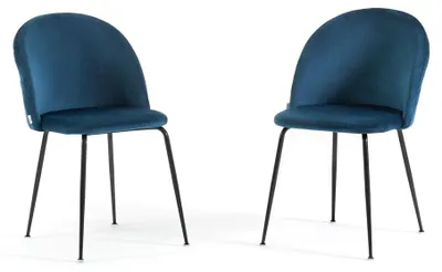 Image de Lot de 2 chaises de salle à manger rembourrées, pieds en métal, design élégant pour cuisine, salle à manger, bar et restaurants SARA - Bleu/gris foncé
