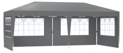 Obrázok produktu pre QEENTOE, záhradný pavilón, 3x6 metrov, sivý, so 6 bočnými stenami, s nastaviteľnou výškou, stabilný, vodotesný, s UV ochranou, vhodný na párty, svadby, festivaly a kempovanie