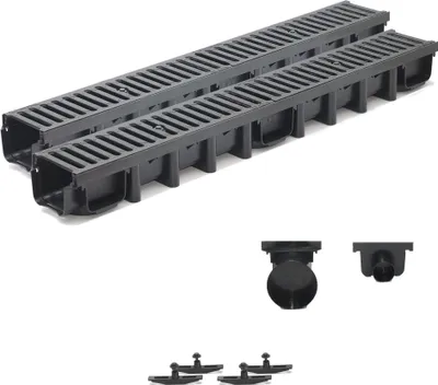 Produktbild von 2m Entwässerungsrinne Belastungsklasse C250, 98mm Gußrost komplett SET