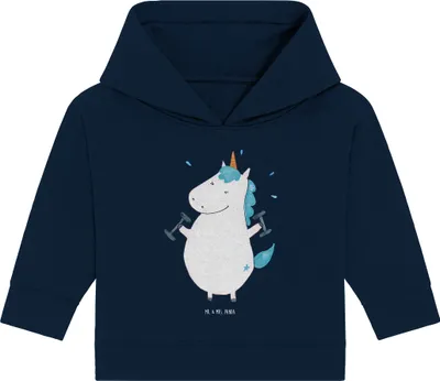 Produktbild von Mr. & Mrs. Panda Organic Baby Hoodie Einhorn Fitness 24. - 36. Monat - French Navy - Geschenk, Sport, Gym, Fitnessstudio, Unicorn, Abnehmen, Kapuzenshirt
