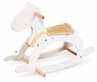 Imagen del producto de Caballito balancín de madera GINGER HOME para niños, color blanco, madera maciza, 70 x 20 x 47 cm, juguete Montessori