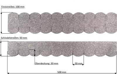 Obrázek produktu pro 3 pásy hladkých střešních šindelů (50 mm) - šedý hřeben