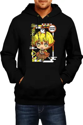 Immagine prodotto di Felpa con cappuccio da uomo Demon Anime Slayer Kimetsu No Yaiba Chibi Zenitsu Agatsuma, Man L , Noir