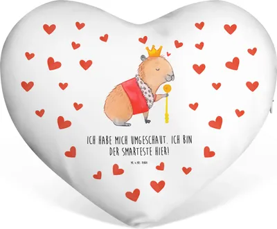 Produktbild von Mr. & Mrs. Panda Dekokissen Capybara König - Weiß - Geschenk, Herzkissen, Lustige Sprüche, dekoartikel, Sofakissen, Kuschelkissen, Liebe Kissen