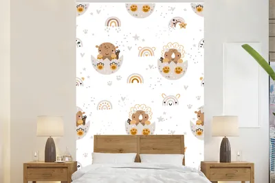 Produktbild von MuchoWow® Fototapete für Wohnzimmer oder Schlafzimmer Wandtapete Vinyl Motivtapete Muster - Dinosaurier - Regenbogen - 155x240 cm - Tapete