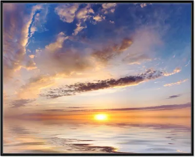 Produktbild von Wallario Wandbild Sonnenuntergang über dem Wasser, Größe: 40,30 x 50,30 cm, Poster mit schwarzem Aluminiumrahmen