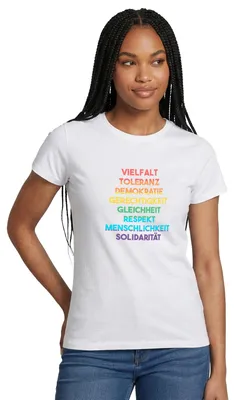 Produktbild von Spreadshirt Demokratie Vielfalt Toleranz Respekt Regenbogen Frauen T-Shirt, S, Weiß