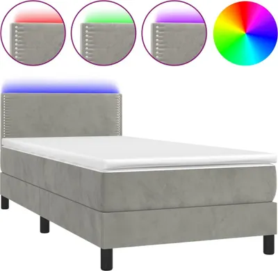 Produktbild von vidaXL Boxspringbett mit Matratze & LED Hellgrau 80x200 cm Samt