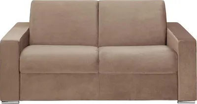 Produktbild von 2-Sitzer-Sofa mit Express-Klappmechanismus in Velours CALITO - Beige - Maße der Liegefläche: 120 cm - 18 cm Formgedächtnismatratze