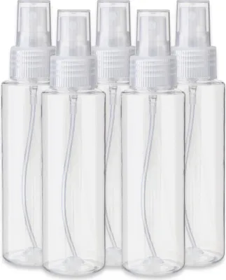 Produktbild von 5x Kunststoffflasche PET transparent 100 ml mit Zerstäuber leer klar