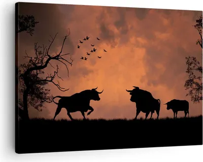 Produktbild von Bild auf Leinwand - Leinwandbild - Tier wütend Stier - 70x50cm - Wand Bild - Wanddeko - Wandbilder - Leinwanddruck - Bilder - Kunstdruck - Wanddekoration - Leinwand bilder - Wandkunst - AA70x50-0494