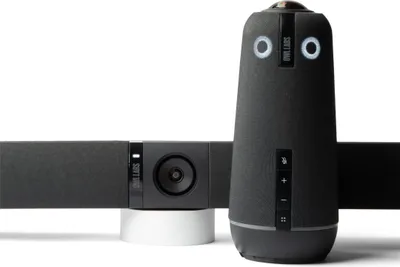 Zdjęcie produktu dla Owl Labs Pakiet Meeting Owl 4+ i Owl Bar – inteligentny pakiet do wideokonferencji z wieloma kamerami o polu widzenia 360 stopni i rozdzielczości 4K (automatyczne skupienie na mówiącym, inteligentne przełączanie kamer, bezprzewodowe parowanie), System wideokonferencji grupowych, CMOS, 4K Ultra HD, 30 fps, Ciemnoszary