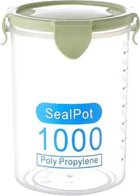 Image de Boîtes en plastique transparentes et hermétiques pour conserver des aliments de cuisine tels que des céréales, des haricots et des noix (vert, 1 000 ml)