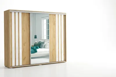 Zdjęcie produktu dla Szafa A34 craft złoty, przesuwna z lustrem - 278 x 62 x 245 cm
