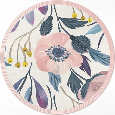 Produktbild von Pastellfarbene Blumen– Vinyl Fußmatte – Ø 130cm – Rutschfest, Pflegeleicht & Langlebig