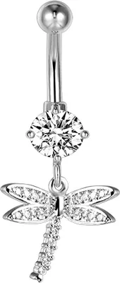 Produktbild von Karisma Edelstahl Bauchnabelpiercing Anhänger Libelle Banana Zirkonia - HB173 - Silber
