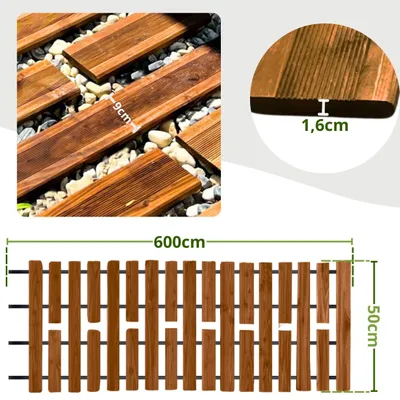 Obrázok produktu pre Floranica drevený záhradný chodník 50 × 6 m, hnedé drevo, široký rolovací chodník na terasu a do záhrady