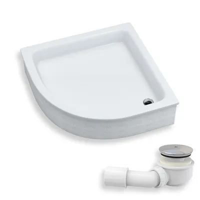 Produktbild von Duschwanne Viertelkreis 80x80x26 Sanitäracryl Duschtasse Glatt | Ablaufgarnitur ⌀50 mm & Füßen im SET | Anti-Rutsch Duschbecken | BADLAND GRAWELLO
