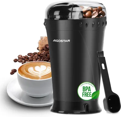 Produktbild von Elektrische Kaffeemühle 200W mit Edelstahl Schlagmesser, 60g Gewürzmühle für Kaffeebohnen, Nüsse, Samen, Getreide & Gewürze